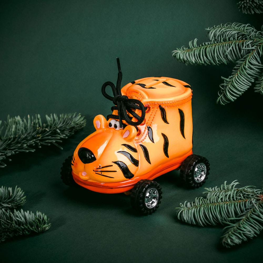 СНОУ БУМ Копилка в форме тигра на колесах, полистоун, 15,5x11x10,5см, 2 цвета, арт.№ 359-790
