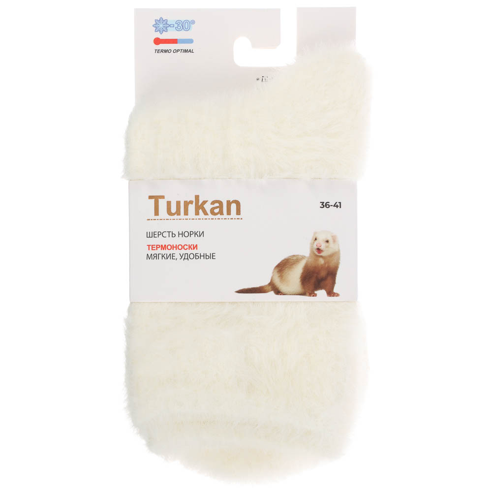 Носки женские, тм TURKAN, размер 36-41, 85%шерсть норки, 10% п/а, 5% лайкра, белый цвет, L6111, арт.№ 019-616