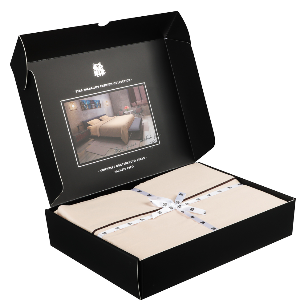 BY STAS MIKHAILOV Комплект постельного белья с кантом, евро, 100% хлопок, бежевый, арт.№ 421-286