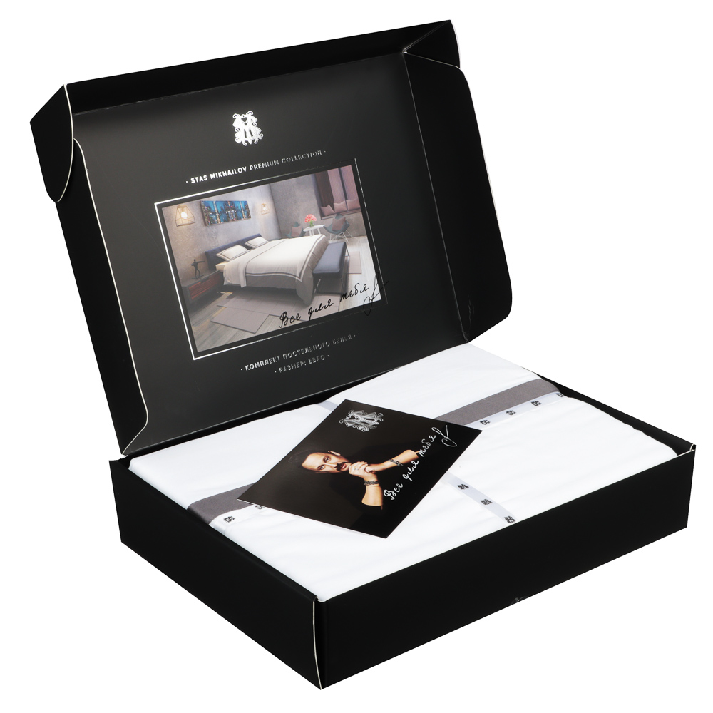 BY STAS MIKHAILOV Комплект постельного белья, евро, 100% хлопок, бело-серый, арт.№ 421-287