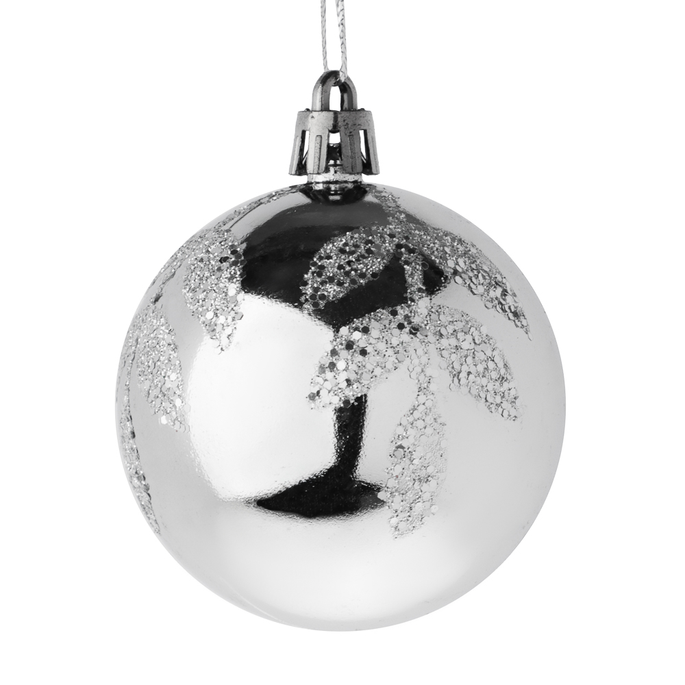 СНОУ БУМ Набор шаров 6 см, 6 шт, серебро, пластик, глиттер, 26-132, арт.№ 373-562