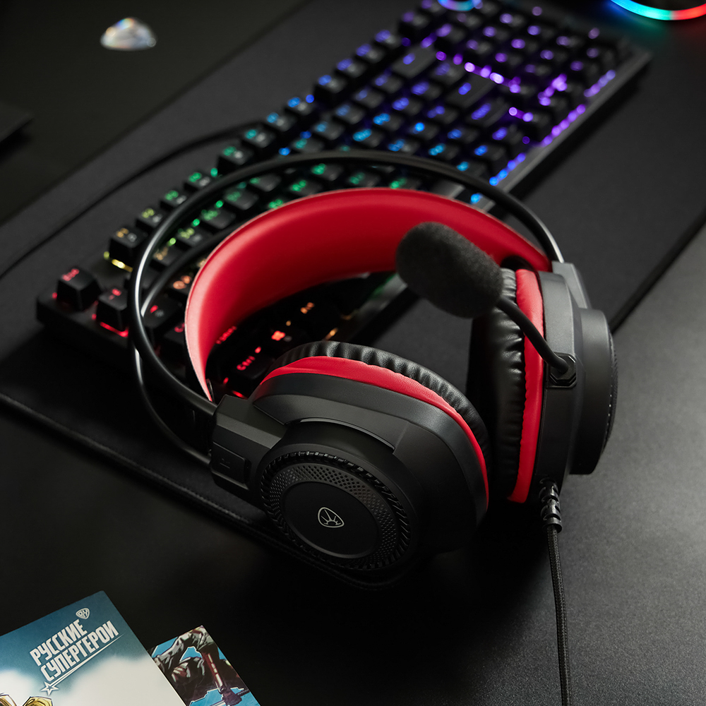 Наушники проводные с микрофоном игровые BY Сabasset 3.5мм 4pin-SPK+MIC 3,2 м, красные, арт.№ 410-080