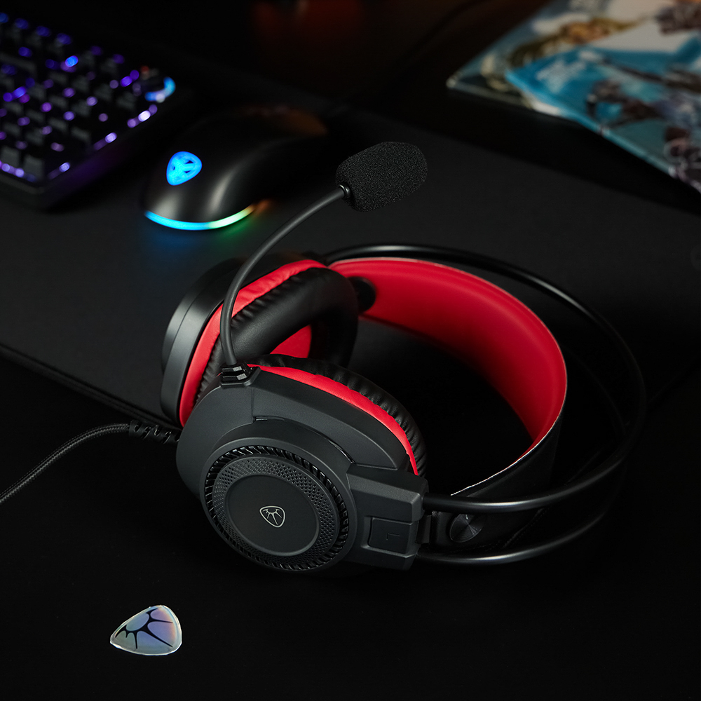 Наушники проводные с микрофоном игровые BY Сabasset 3.5мм 4pin-SPK+MIC 3,2 м, красные, арт.№ 410-080