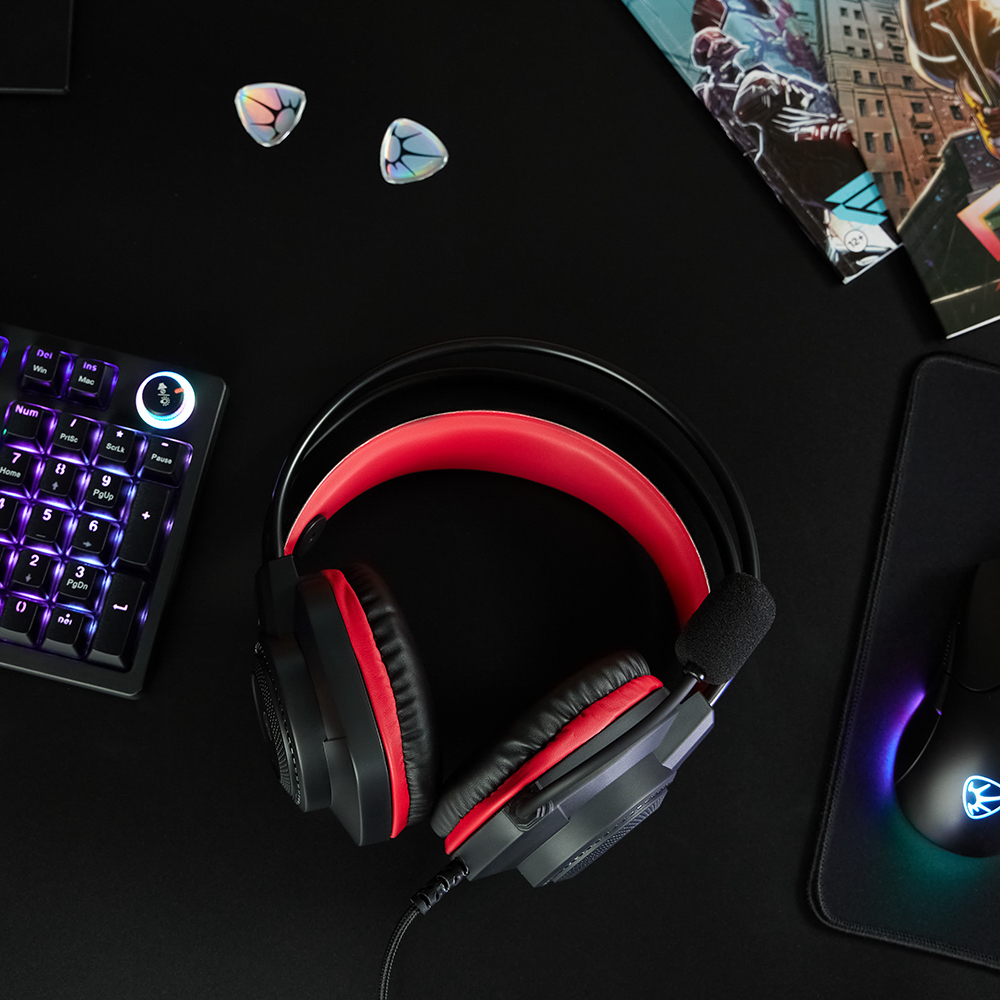 Наушники проводные с микрофоном игровые BY Сabasset 3.5мм 4pin-SPK+MIC 3,2 м, красные, арт.№ 410-080