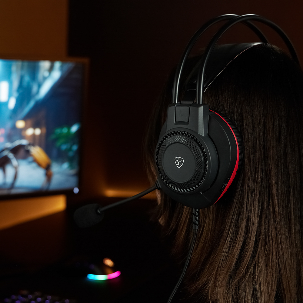 Наушники проводные с микрофоном игровые BY Сabasset 3.5мм 4pin-SPK+MIC 3,2 м, красные, арт.№ 410-080