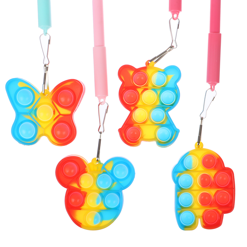 Ручка шариковая с брелоком с эффектом поп-ит, синяя, корпус 16,8 см, пластик, пакет, 4 дизайна, арт.№ 591-160