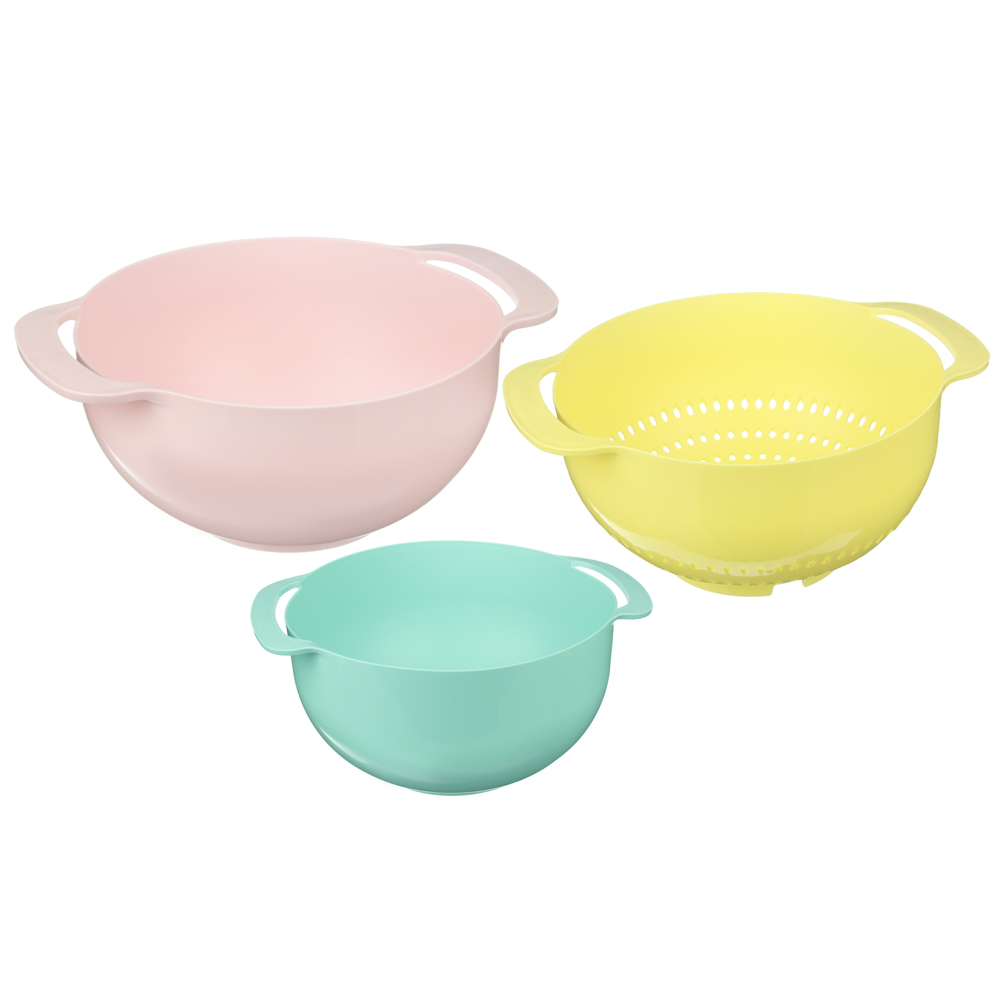 Набор для кухни 3 в 1 (миска 4,5л; дуршлаг 22см мм; миска мерная 1,2л), пластик, арт.№ 861-309