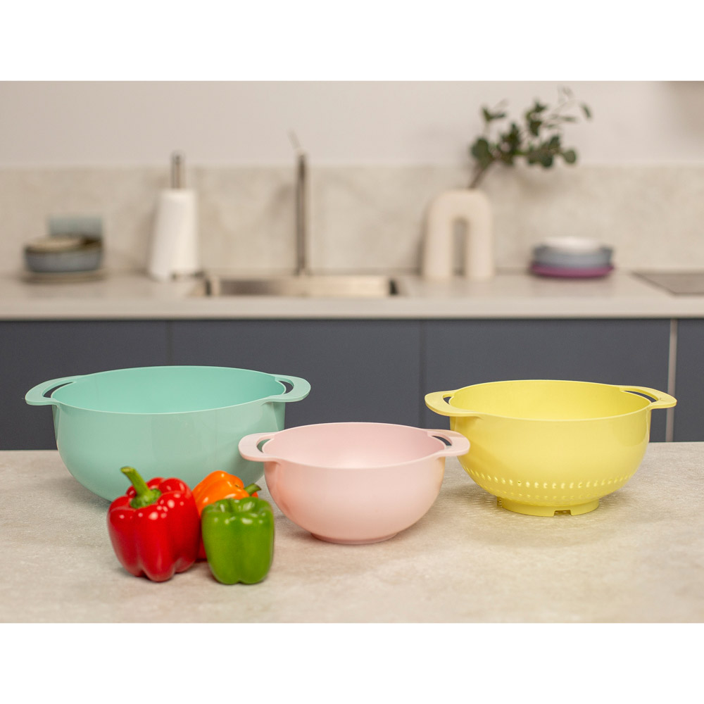 Набор для кухни 3 в 1 (миска 4,5л; дуршлаг 22см мм; миска мерная 1,2л), пластик, арт.№ 861-309