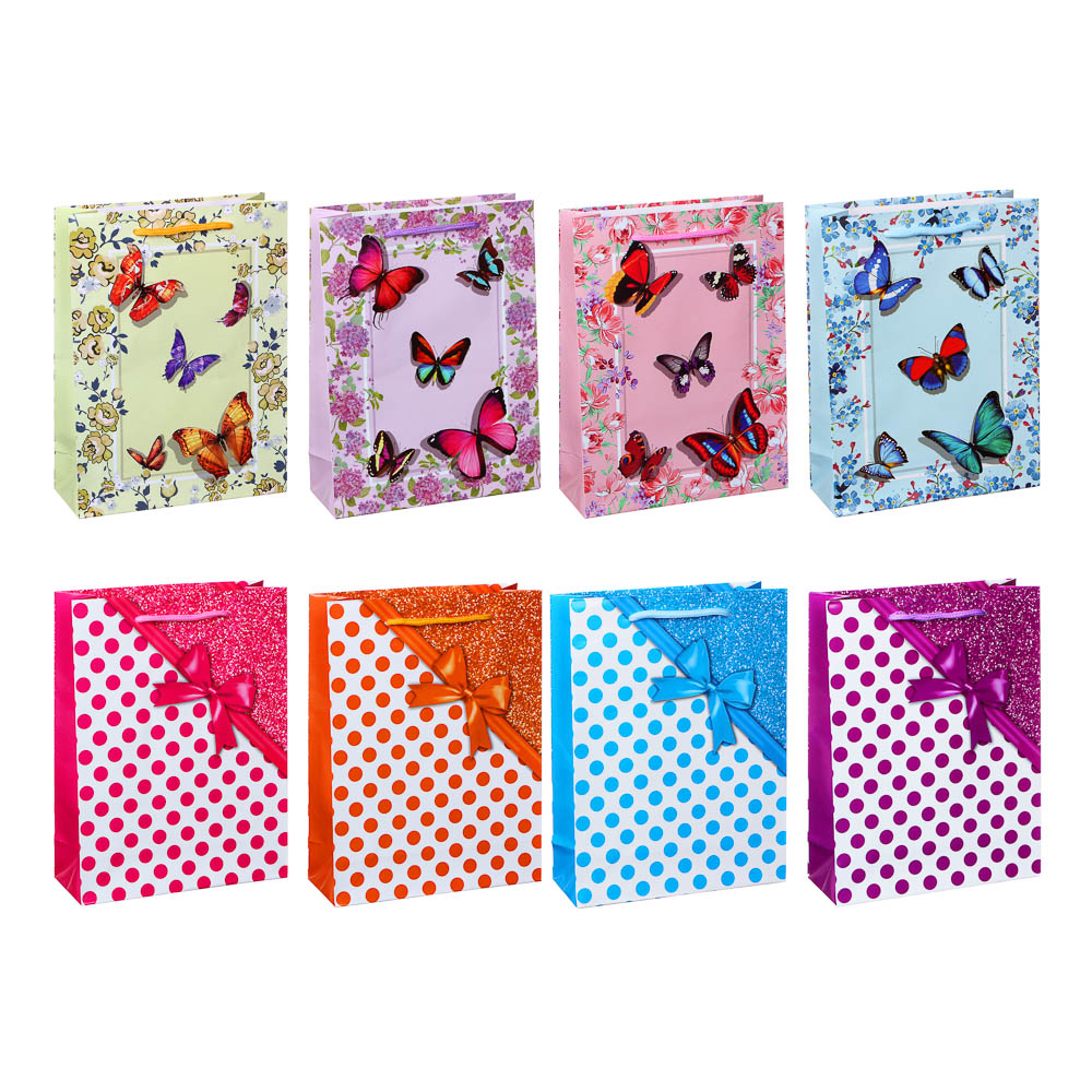 Пакет подарочный бумажный M 24х18х7 см, 8 дизайнов, арт.№ 513-682