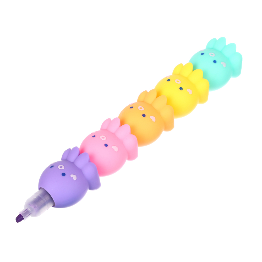 Набор маркеров-выделителей в форме осьминогов, 5 цветов + 1 колпачок, након. 3мм, ПВХ бокс, арт.№ 613-038