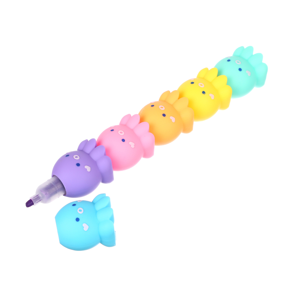 Набор маркеров-выделителей в форме осьминогов, 5 цветов + 1 колпачок, након. 3мм, ПВХ бокс, арт.№ 613-038