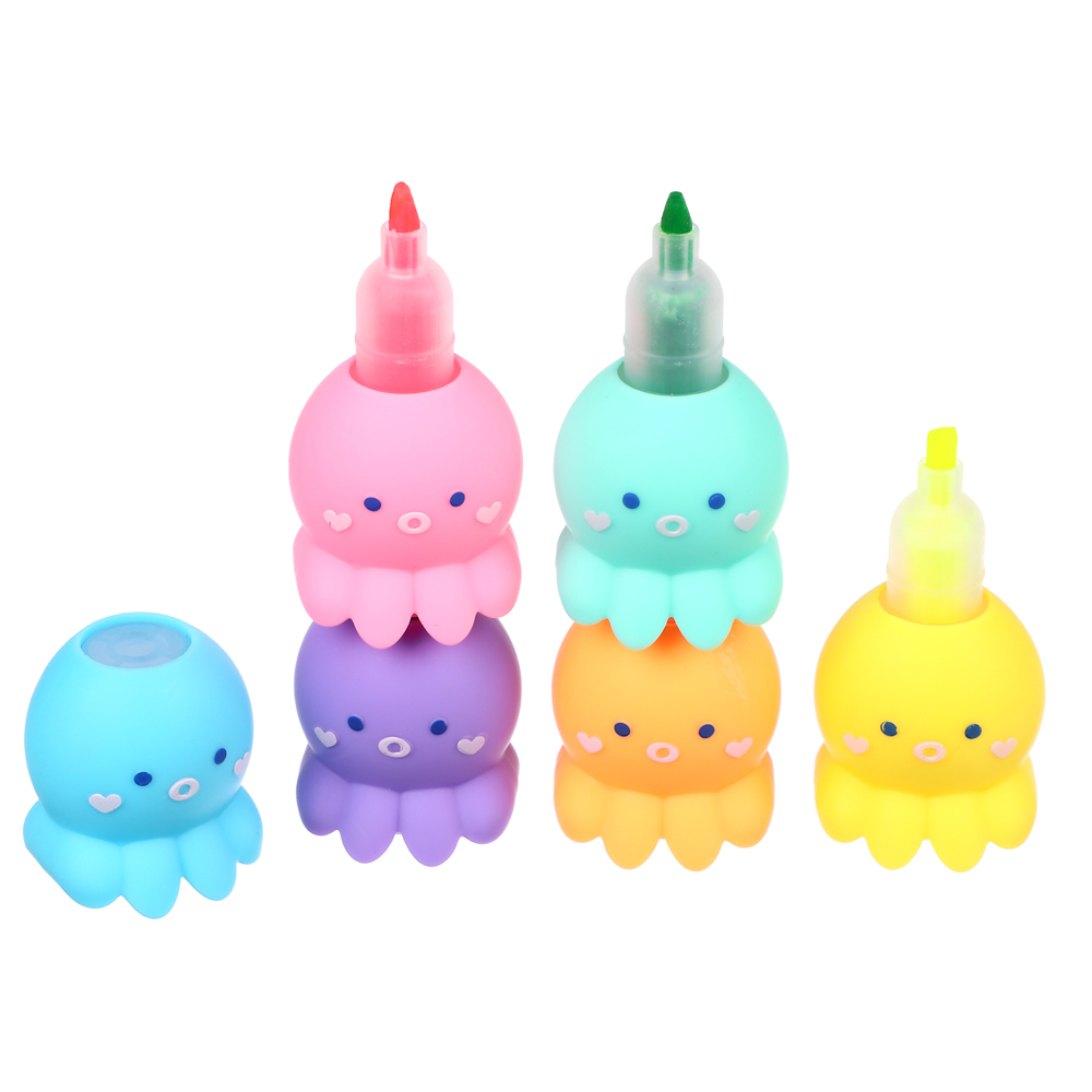 Набор маркеров-выделителей в форме осьминогов, 5 цветов + 1 колпачок, након. 3мм, ПВХ бокс, арт.№ 613-038