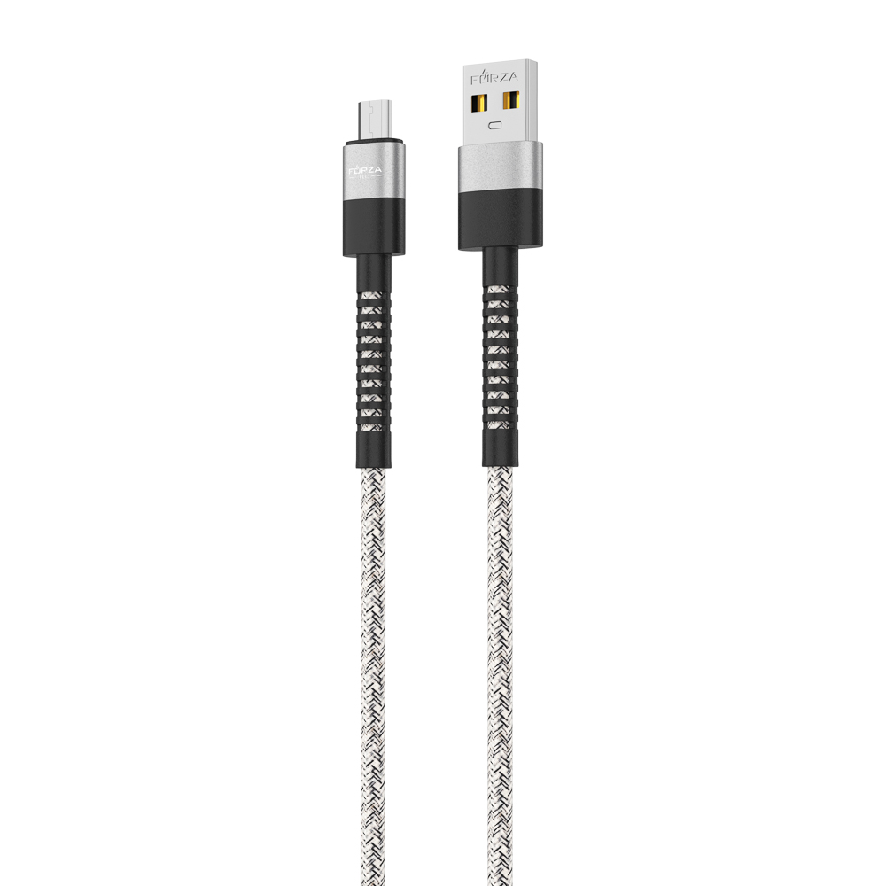 Кабель для зарядки USB(A)-microUSB FORZA Вертикаль, 1м, быстр зар 2.4А, 12Вт, тканевый , серый, арт.№ 931-359