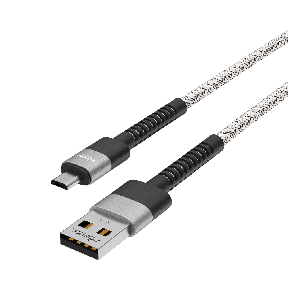 Кабель для зарядки USB(A)-microUSB FORZA Вертикаль, 1м, быстр зар 2.4А, 12Вт, тканевый , серый, арт.№ 931-359
