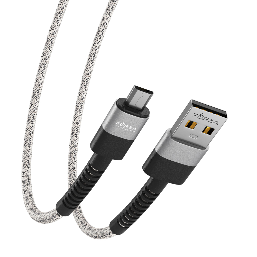 Кабель для зарядки USB(A)-microUSB FORZA Вертикаль, 1м, быстр зар 2.4А, 12Вт, тканевый , серый, арт.№ 931-359