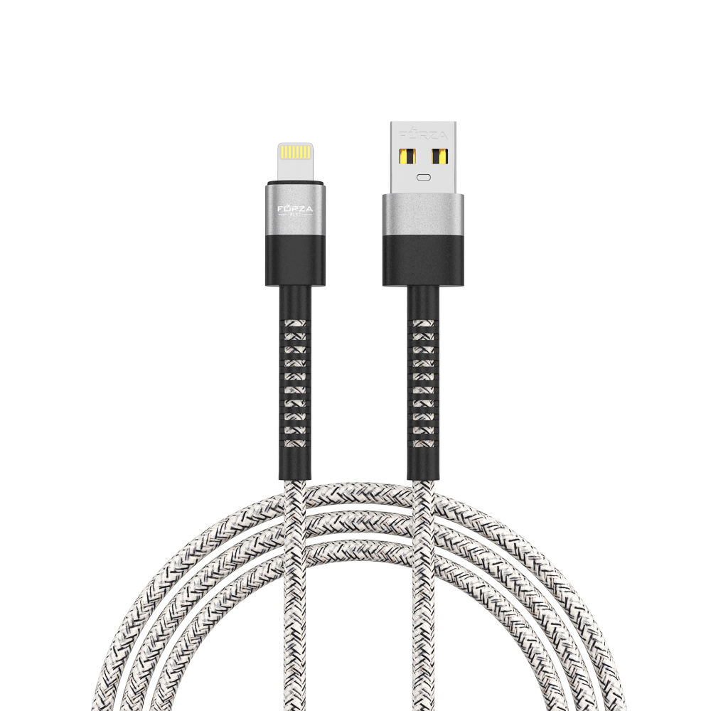 Кабель для зарядки USB(A)-iP FORZA Вертикаль, 1м, 2А, 10Вт, тканевый , серый, арт.№ 931-361