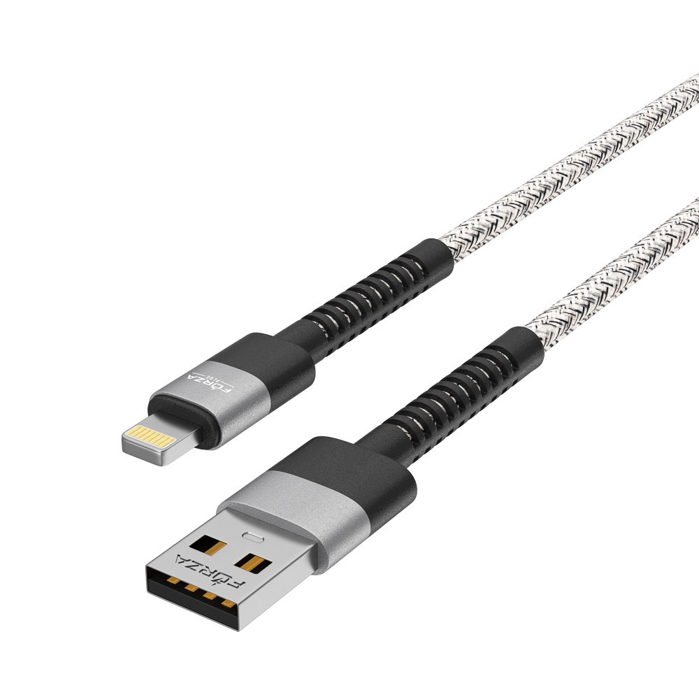 Кабель для зарядки USB(A)-iP FORZA Вертикаль, 1м, 2А, 10Вт, тканевый , серый, арт.№ 931-361