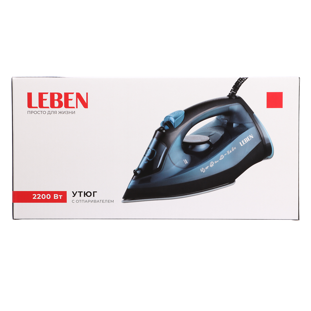 LEBEN Утюг с отпаривателем, 2200 Вт, подошва - керам. покрытие, антикапля, антинакипь, бак 280 мл, арт.№ 249-050
