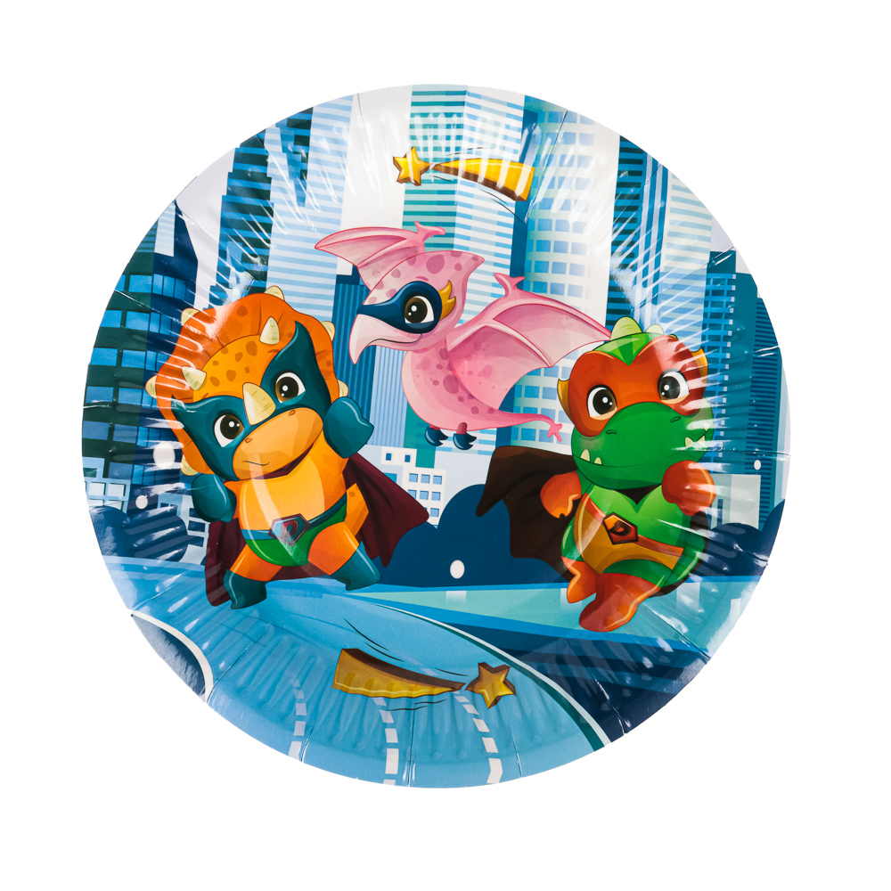 Набор тарелок 6шт, бумага, d18см, с изображением динозавриков, арт.№ 530-251
