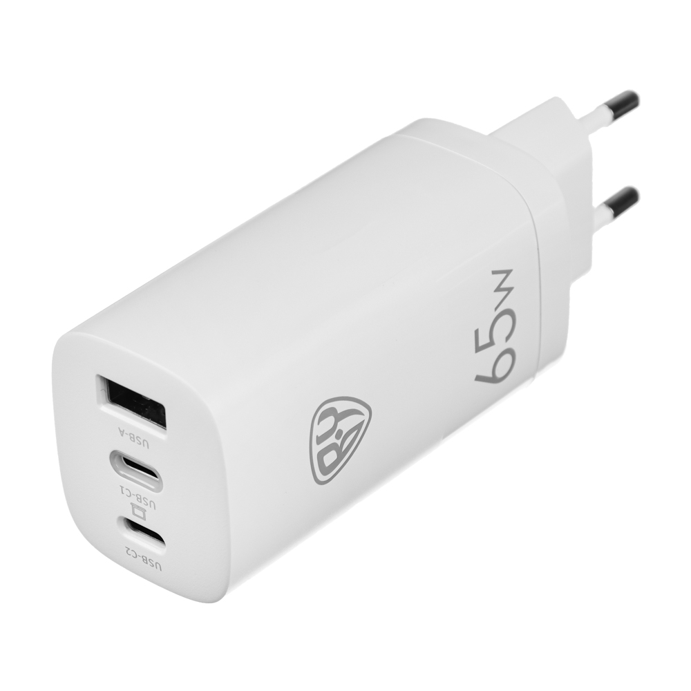 Сетевое зарядное устройство BY, Быстрая зарядка QC4.0+PD, GaN, 1xUSB, 2xType-C 65W, арт.№ 916-243