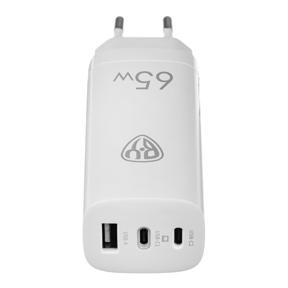 Сетевое зарядное устройство BY, Быстрая зарядка QC4.0+PD, GaN, 1xUSB, 2xType-C 65W, арт.№ 916-243
