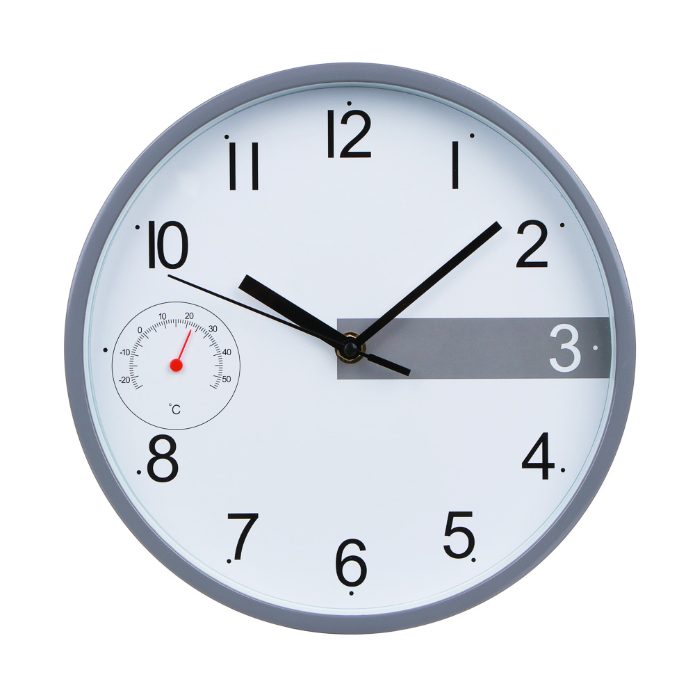 LADECOR CHRONO Часы настенные круглые, пластик, 24,6х24,6х4,2 см, 1xАА, цвет окантовки серый, арт.№ 581-251