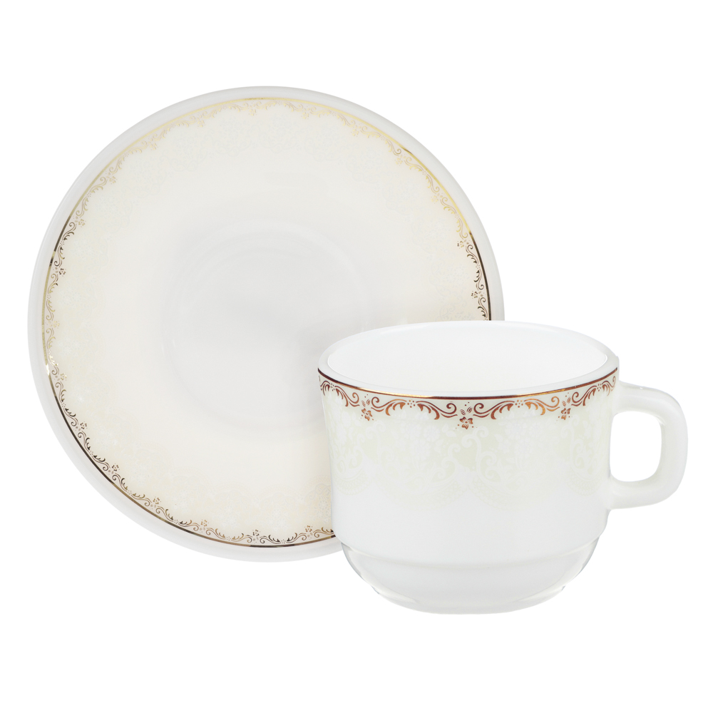 MILLIMI Руан Чайная пара (чашка 250мл., блюдце 15см) опаловое стекло, 21057, арт.№ 818-620