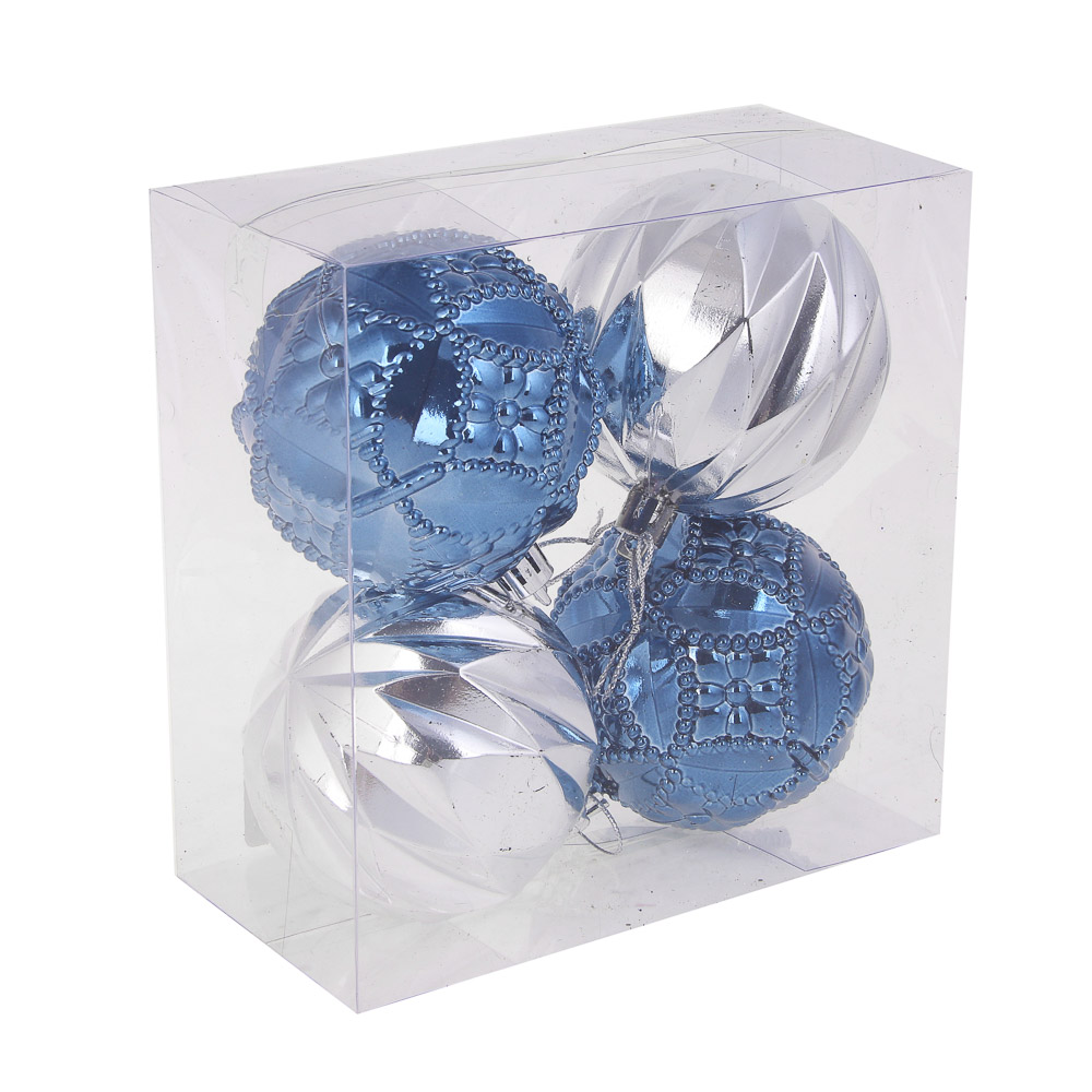 СНОУ БУМ Набор шаров 8 см, 4 шт, синий, серебро, 26-138, арт.№ 373-568