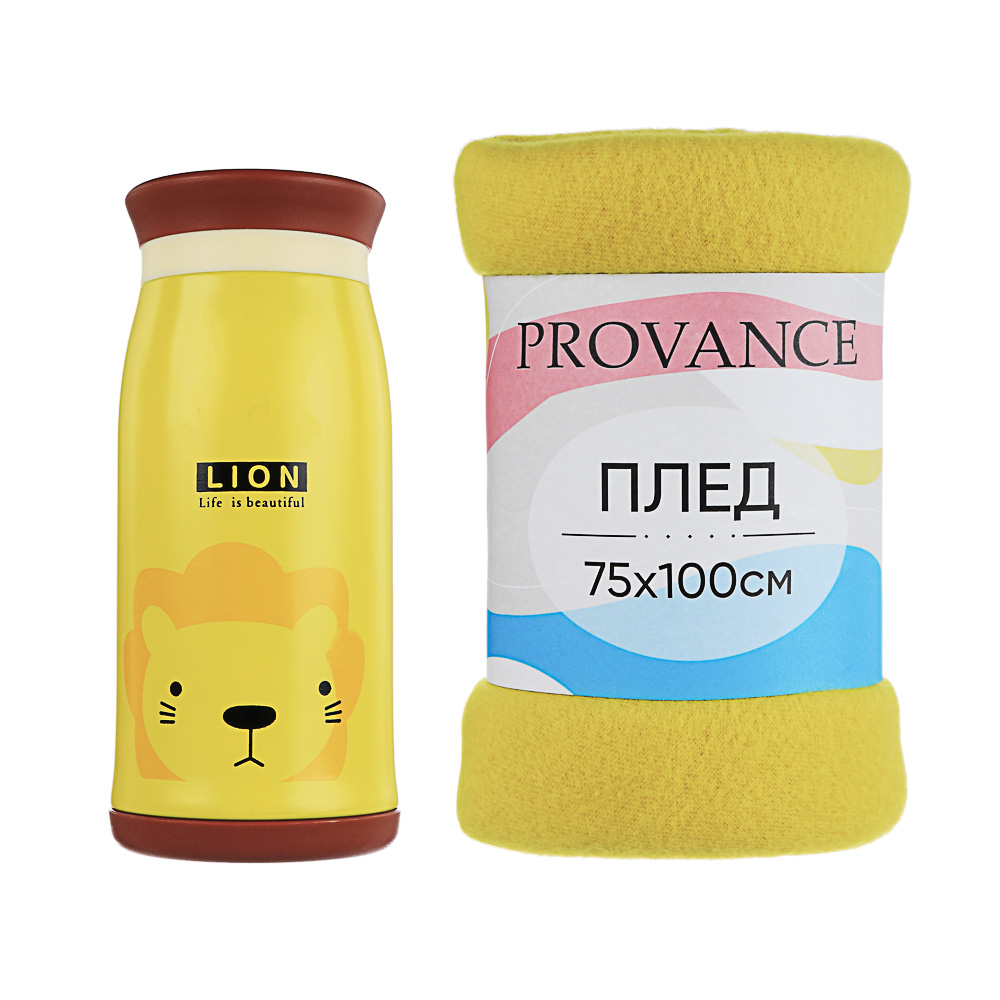 PROVANCE Набор Плед 75х100см, 100% полиэстер + Термос-кружка 350мл, нерж. сталь, 3 цвета, арт.№ 486-079