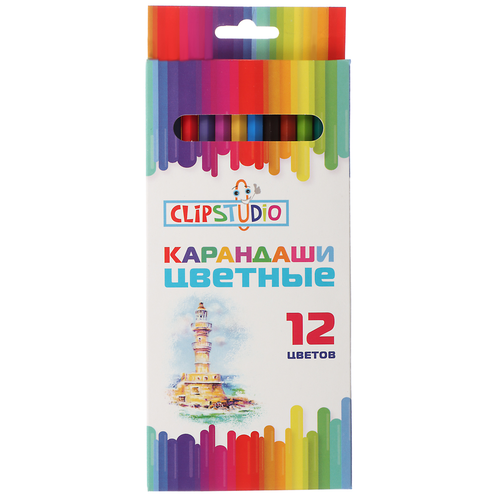 Карандаши 12цв. ClipStudio шестигранные заточ., пластик, в карт.кор. с подвесом, арт.№ 228-012