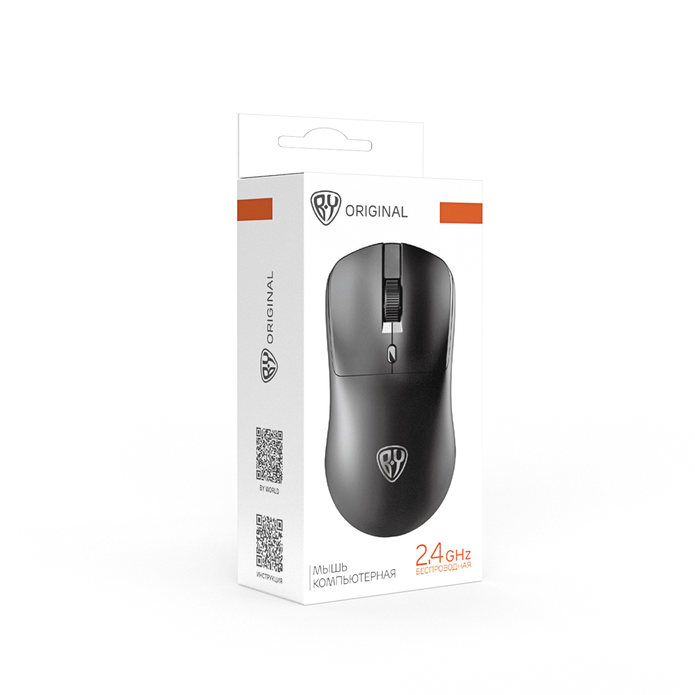 Компьютерная мышь беспроводная BY Office 2.4GHz,4D,тихий клик,800-1600DPI,SoftTouch,2xAАA,черный, арт.№ 405-083