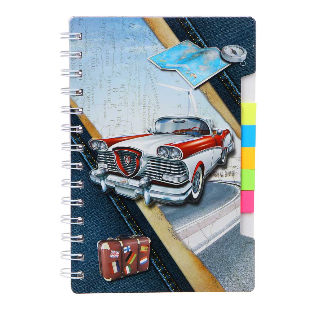 Записная книжка 19х12,7см, 60л., "Транспорт", тв. обложка, спираль, аппликация, разделители, 4 диз., арт.№ 557-061