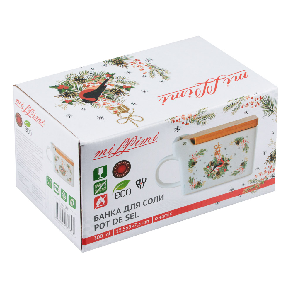 MILLIMI Снегирь Банка для соли 300мл, 15,5х9х7,5см, керамика, арт.№ 820-135