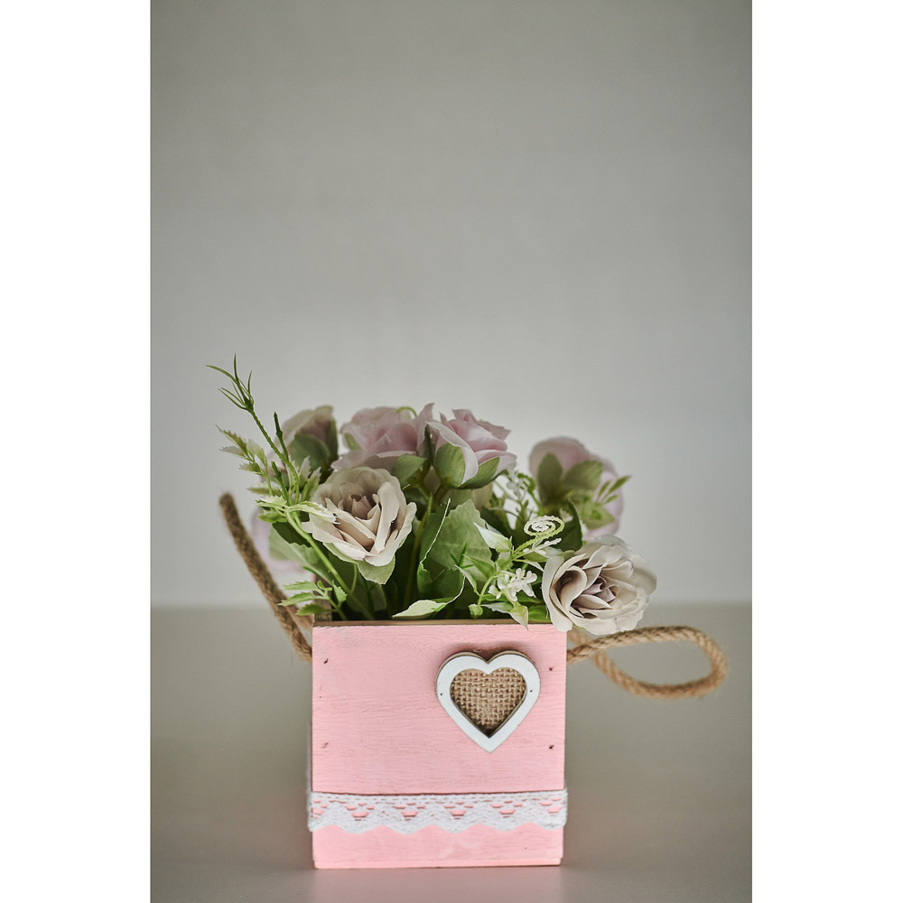 LADECOR Цветочная композиция в деревянном кашпо, с канатом, 4 цвета, 9,7х20 см, арт.№ 501-497