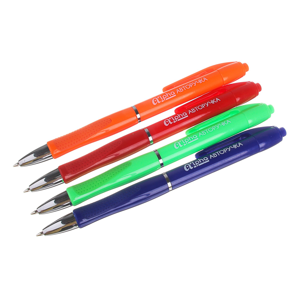 Авторучка шариковая синяя "Альфа", цв.корпус, резиновые вставки, пластик, 4 цв. корпуса, арт.№ 626-025