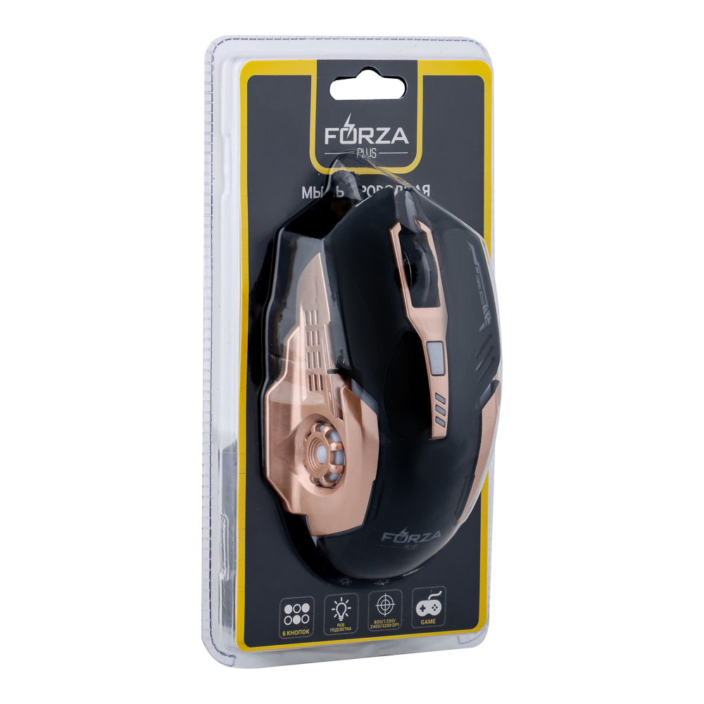 Компьютерная мышь проводная FORZA, 800-3200DPI, 6 кн., подсветка, провод 140см, игровая, 2 цвета, арт.№ 405-009