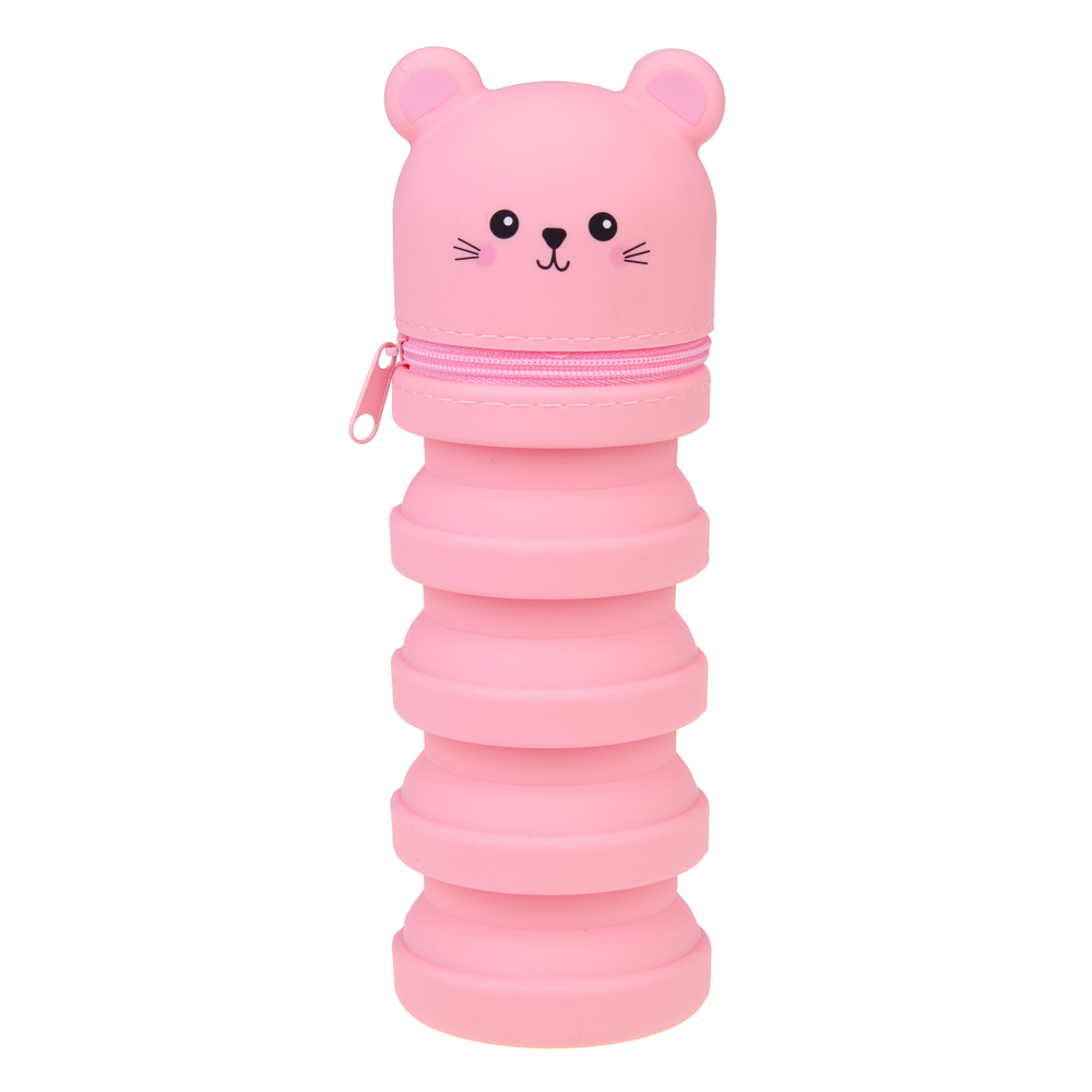 Пенал-подставка школьный 12,5-20,5х6,5х6,5 см FLOMIK, регулируемый по высоте, 1 отделение, в форме котиков, силикон, 2 дизайна, арт.№ 238-044