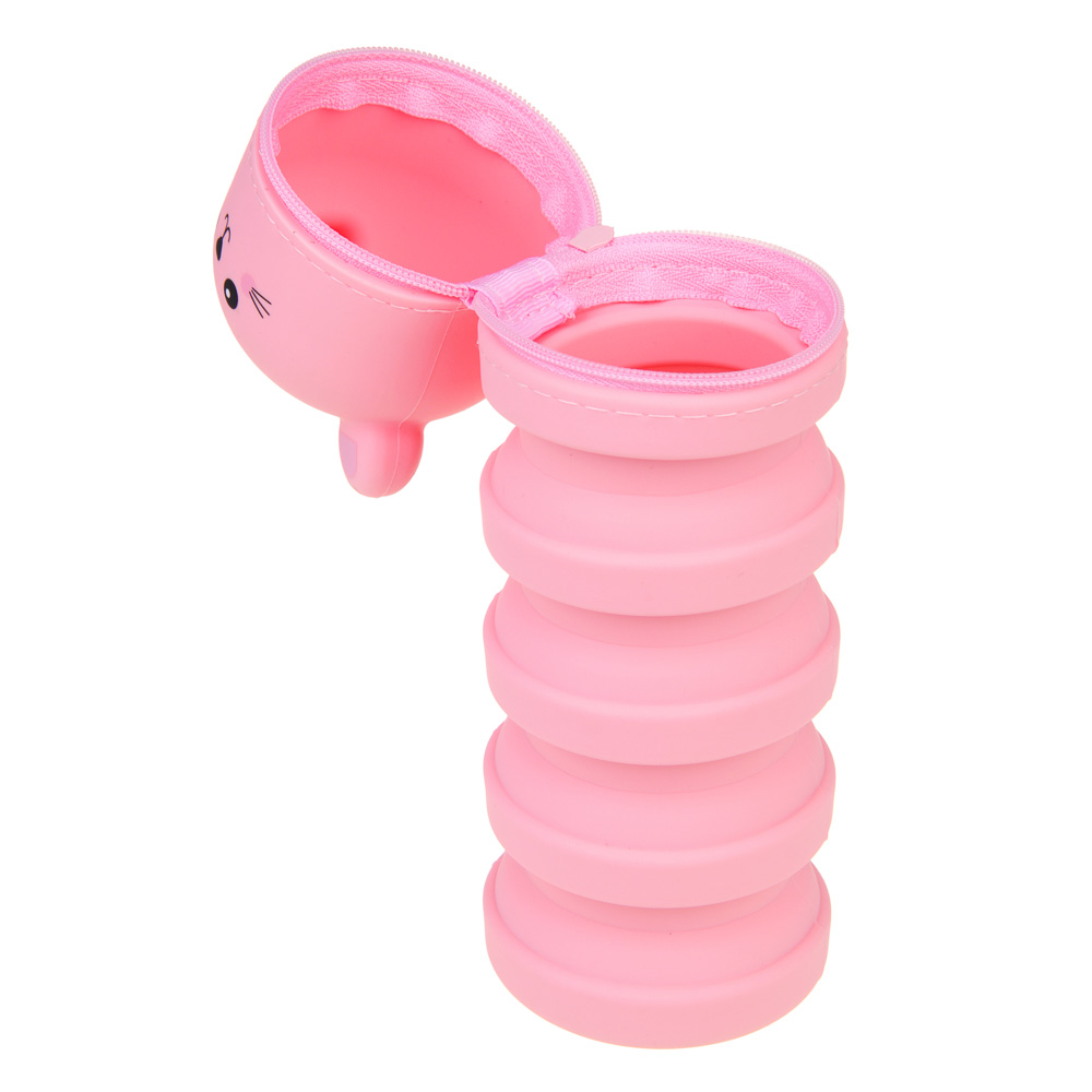 Пенал-подставка школьный 12,5-20,5х6,5х6,5 см FLOMIK, регулируемый по высоте, 1 отделение, в форме котиков, силикон, 2 дизайна, арт.№ 238-044