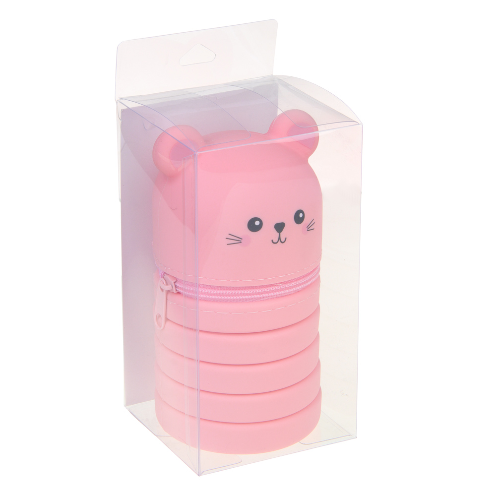 Пенал-подставка школьный 12,5-20,5х6,5х6,5 см FLOMIK, регулируемый по высоте, 1 отделение, в форме котиков, силикон, 2 дизайна, арт.№ 238-044