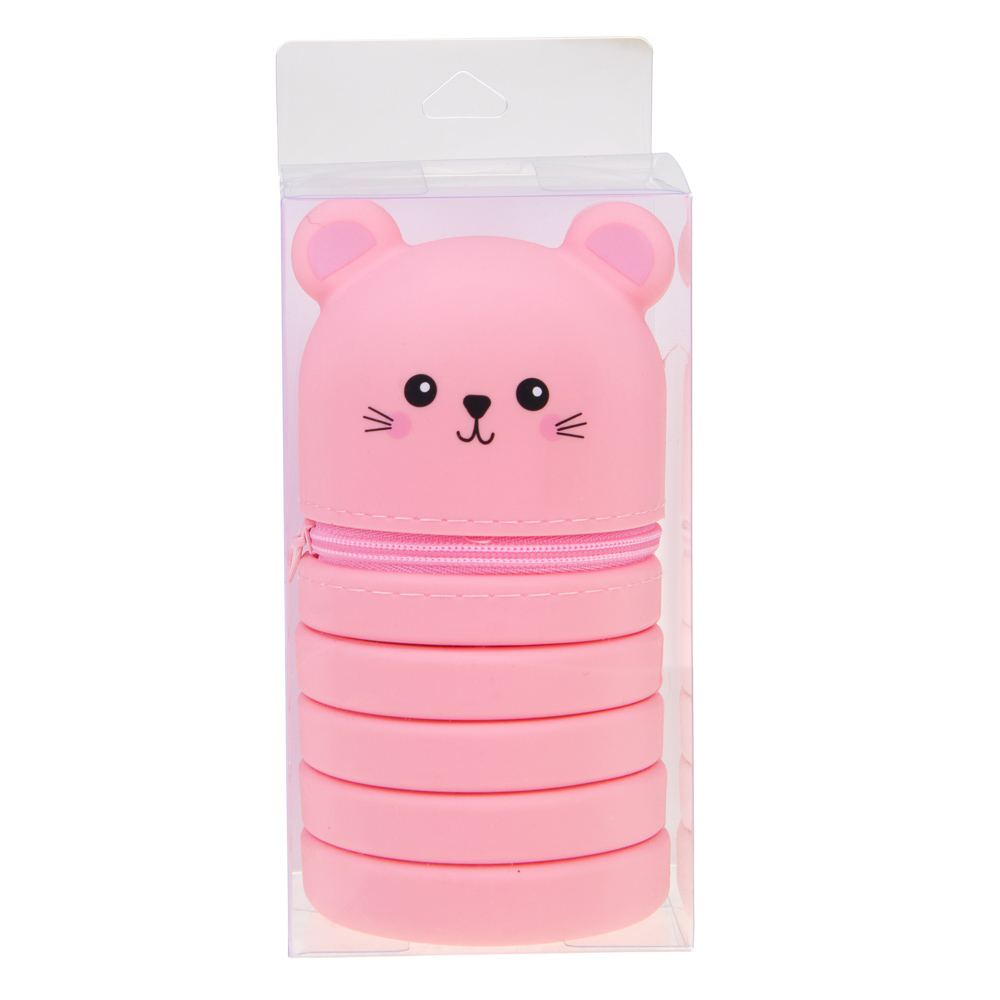 Пенал-подставка школьный 12,5-20,5х6,5х6,5 см FLOMIK, регулируемый по высоте, 1 отделение, в форме котиков, силикон, 2 дизайна, арт.№ 238-044