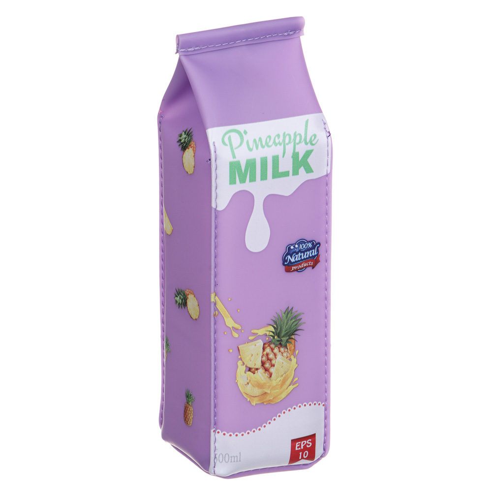 Пенал фигурный 21х6х6см, 1 отделение, в виде пакета молока, ПВХ, 3 дизайна, арт.№ 238-051