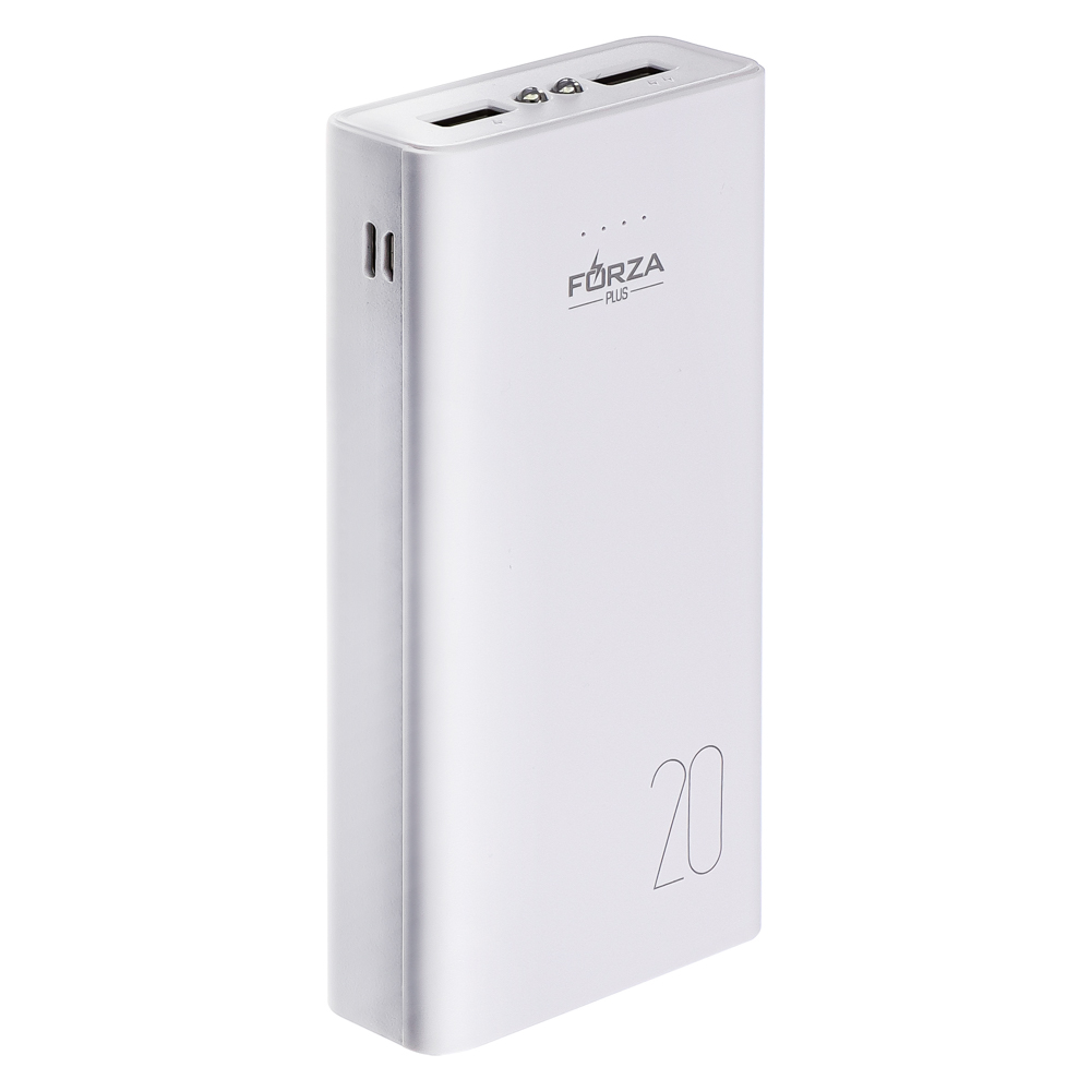 Аккумулятор мобильный FORZA 20000мАч, 2xUSB, 2А, фонарик, 2 цвета, арт.№ 916-163
