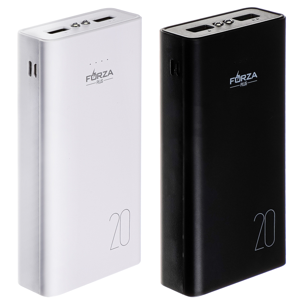 Аккумулятор мобильный FORZA 20000мАч, 2xUSB, 2А, фонарик, 2 цвета, арт.№ 916-163