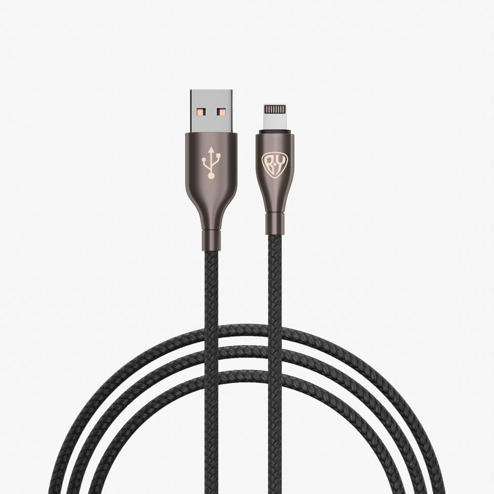 Кабель для зарядки USB(A)-iP BY Керамика, 1м, 2.4А, Быстрая зарядка, тканевая оплётка, черный, арт.№ 931-008
