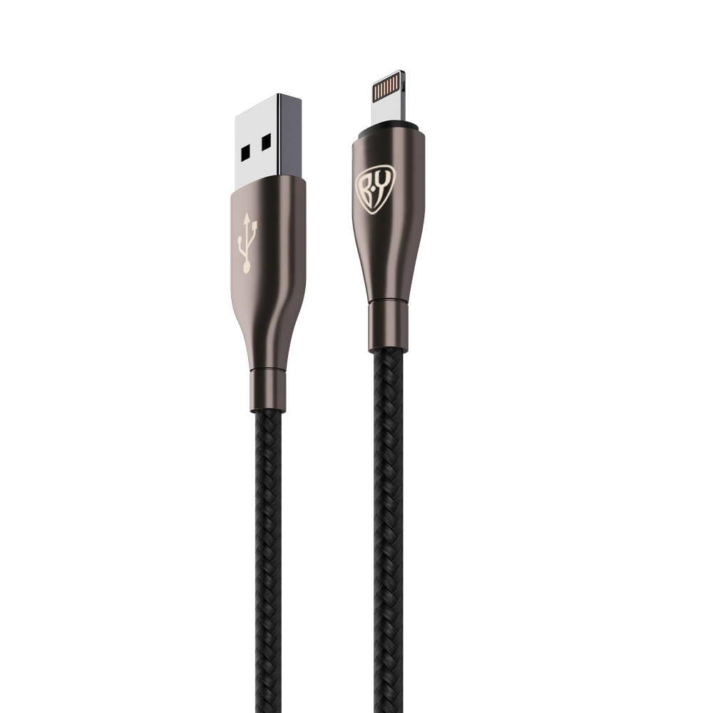 Кабель для зарядки USB(A)-iP BY Керамика, 1м, 2.4А, Быстрая зарядка, тканевая оплётка, черный, арт.№ 931-008