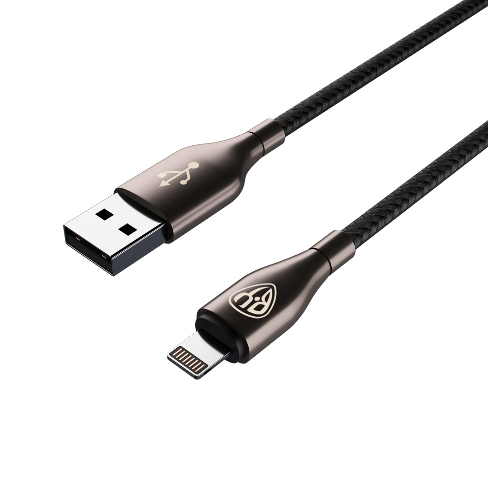 Кабель для зарядки USB(A)-iP BY Керамика, 1м, 2.4А, Быстрая зарядка, тканевая оплётка, черный, арт.№ 931-008