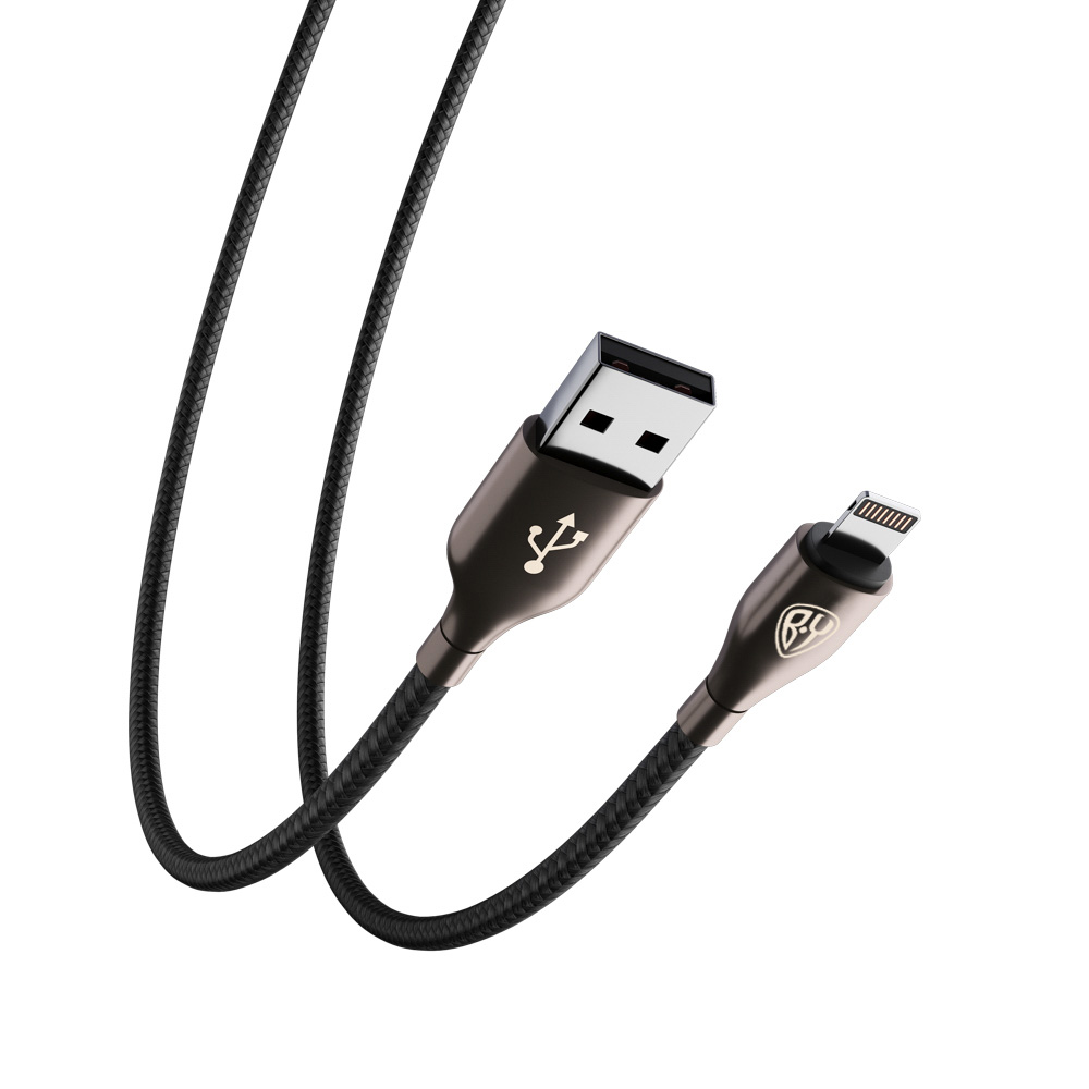 Кабель для зарядки USB(A)-iP BY Керамика, 1м, 2.4А, Быстрая зарядка, тканевая оплётка, черный, арт.№ 931-008