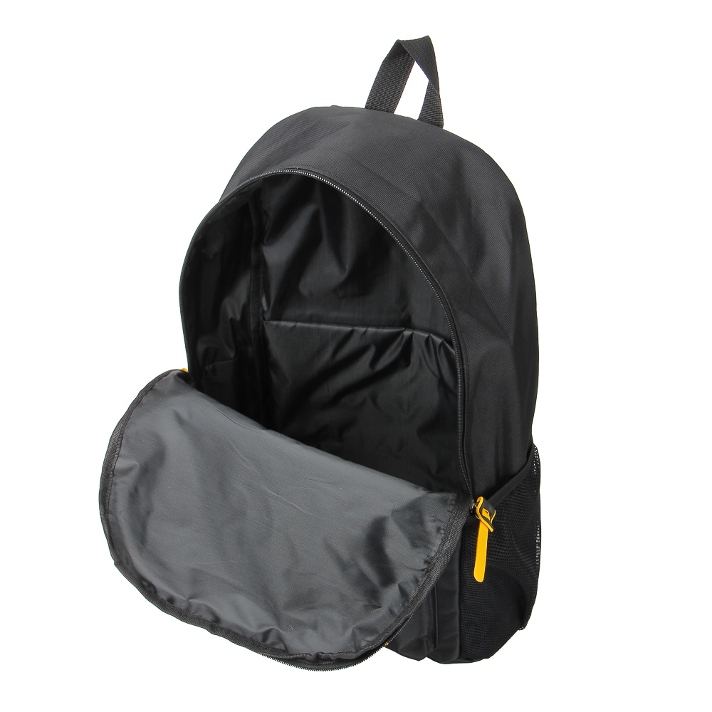 Рюкзак подростковый 43x29x15см, 1 отд., 4 карм., нашивки, декор шнурком, черный, ПЭ, 2 цвета отделки, арт.№ 254-528