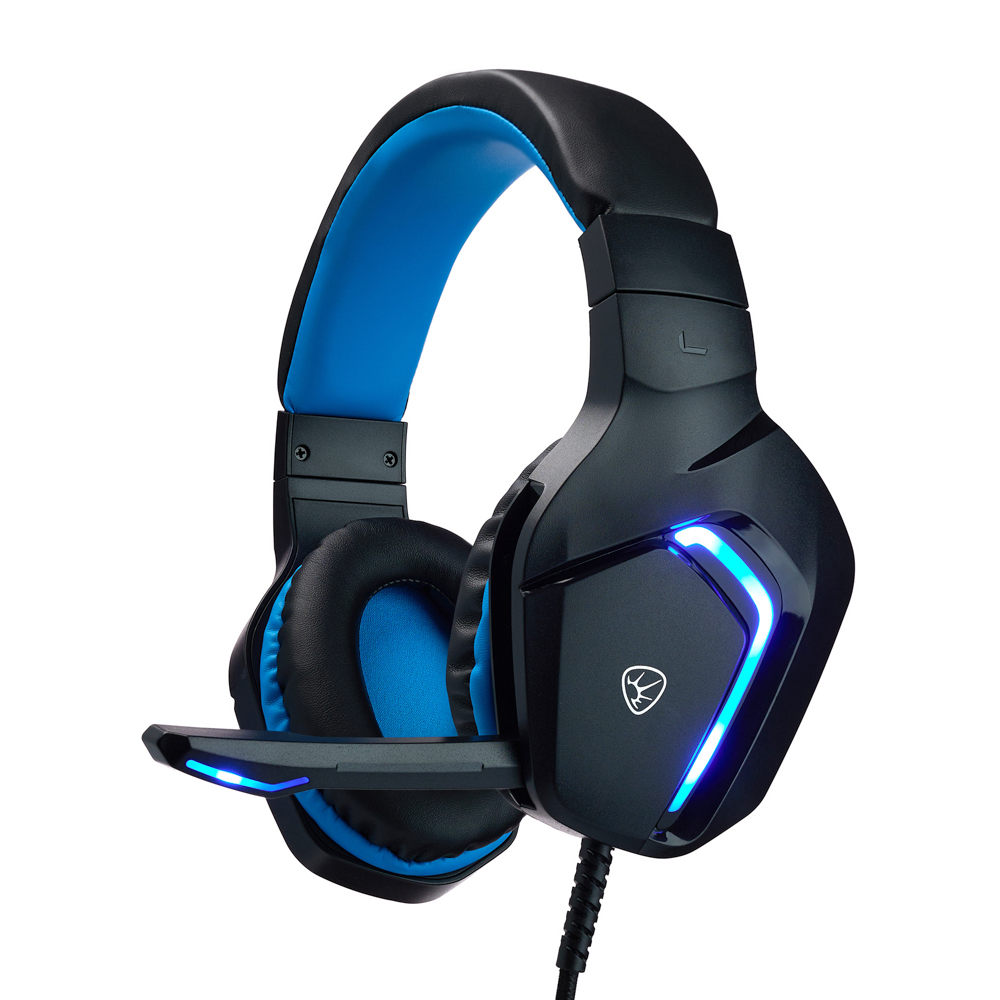 Наушники проводные с микрофоном игровые BY Bascinet USB 3,2 м, синяя подсветка, арт.№ 410-086