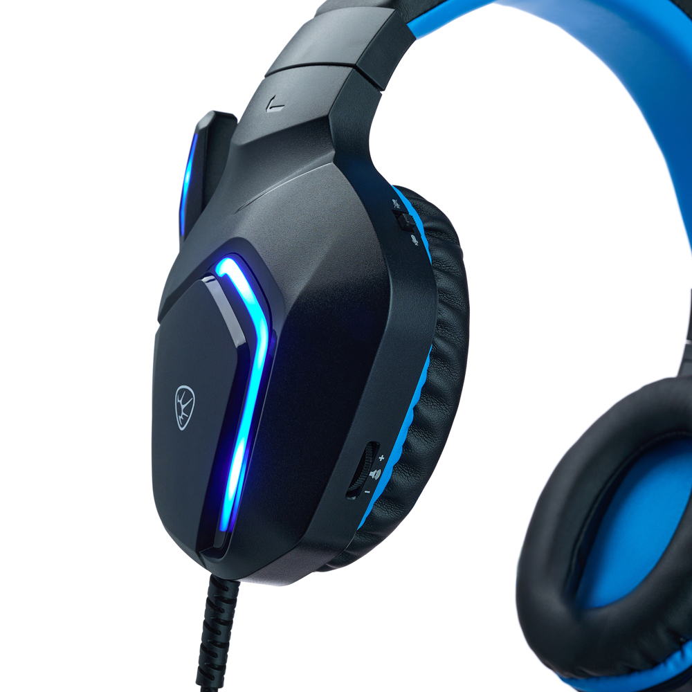 Наушники проводные с микрофоном игровые BY Bascinet USB 3,2 м, синяя подсветка, арт.№ 410-086